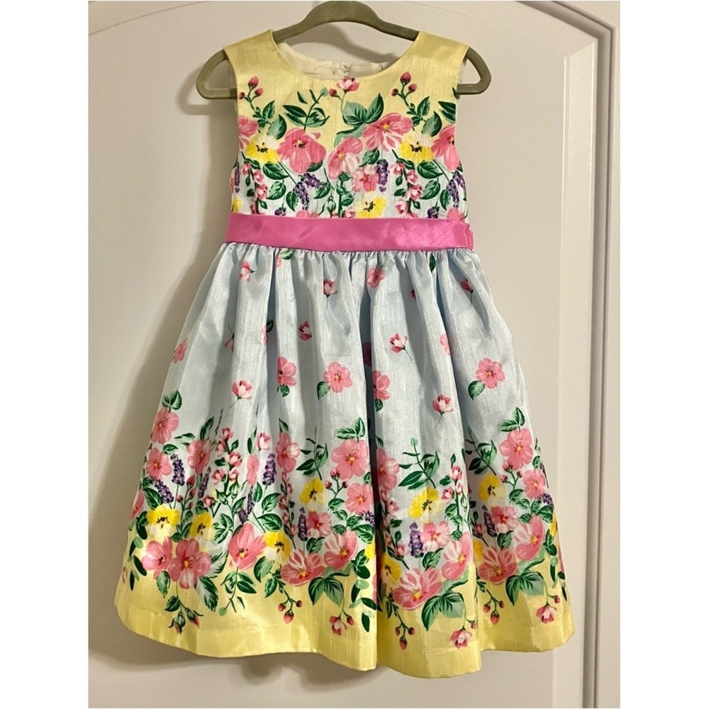 Nannette Kids Floral Heart Back Party Dress Pink Blue Yellow Special Event 3T